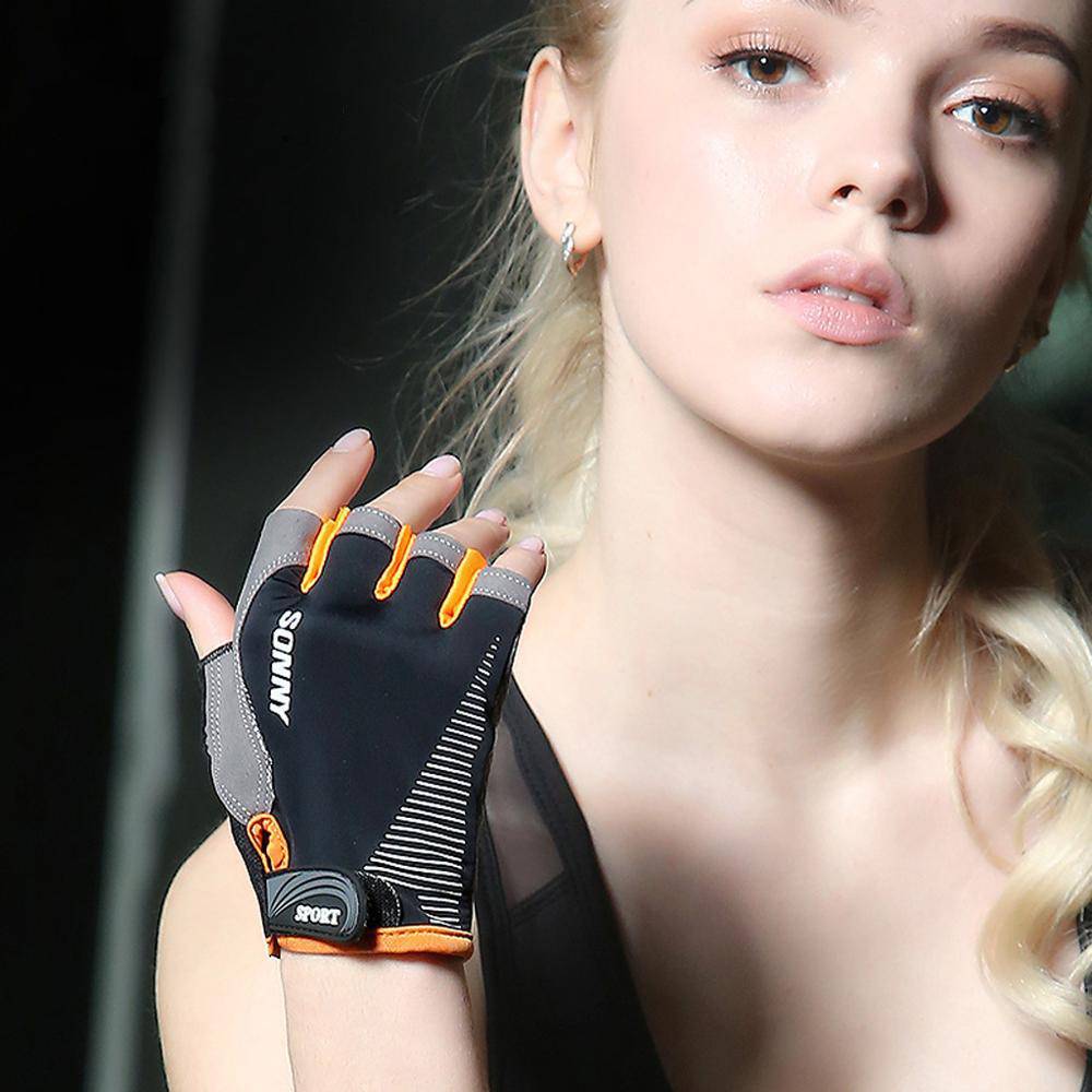 Black & Orange Ultralight Polyester Rubberized Yoga Gloves for Sweaty Hands