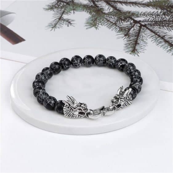 Black Turquoise Stone Feng Shui Dragon Symbol Lucky Charm Bracelet - Charm Bracelets - Chakra Galaxy