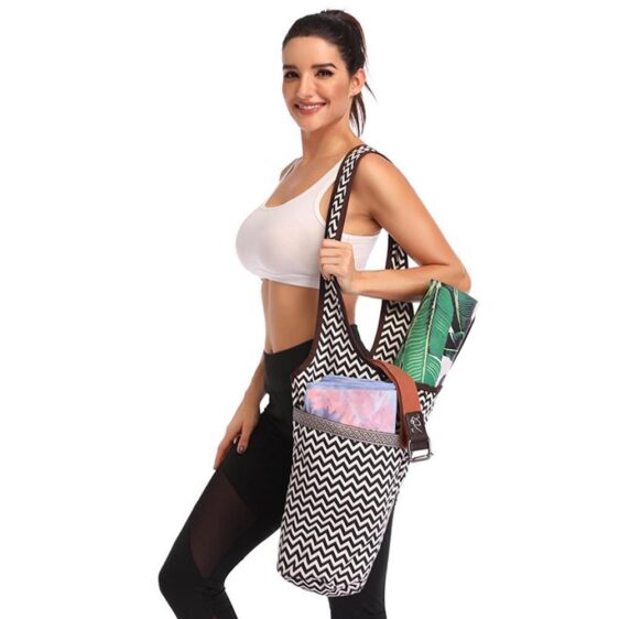Black & White Zigzag Print Yoga Practical Mat Tote Shoulder Bag - Yoga Mat Bags - Chakra Galaxy