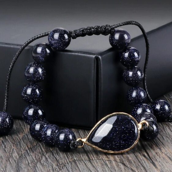 Blue Goldstone Teardrop 8mm Beads Braided Tibetan Adjustable Bracelet - Charm Bracelets - Chakra Galaxy