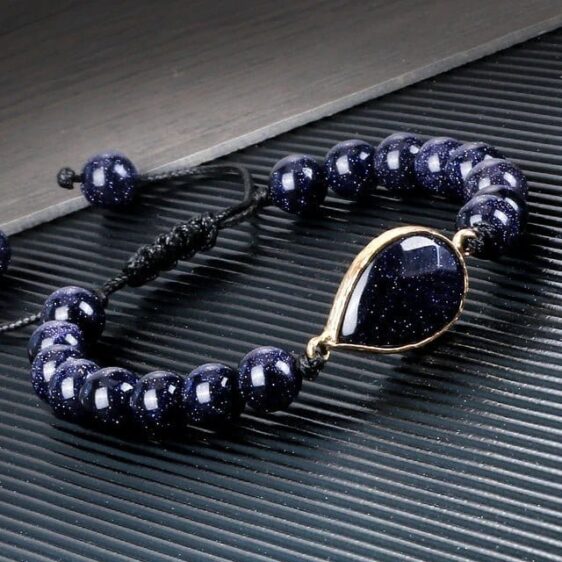 Blue Goldstone Teardrop 8mm Beads Braided Tibetan Adjustable Bracelet - Charm Bracelets - Chakra Galaxy