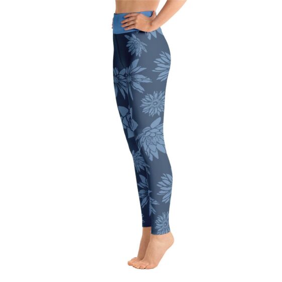 Blue Lotus Flower Pattern High Waist Leggings Yoga Pants - Yoga Leggings - Chakra Galaxy
