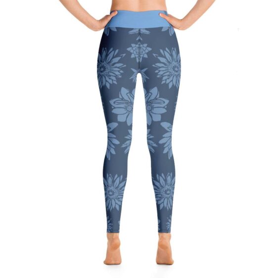 Blue Lotus Flower Pattern High Waist Leggings Yoga Pants - Yoga Leggings - Chakra Galaxy