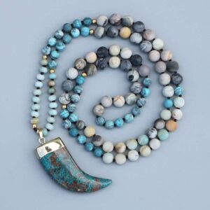 Blue Ocean Stone Pendant 108 Japamala Beads Necklace Amazonite - Chakra Necklace - Chakra Galaxy