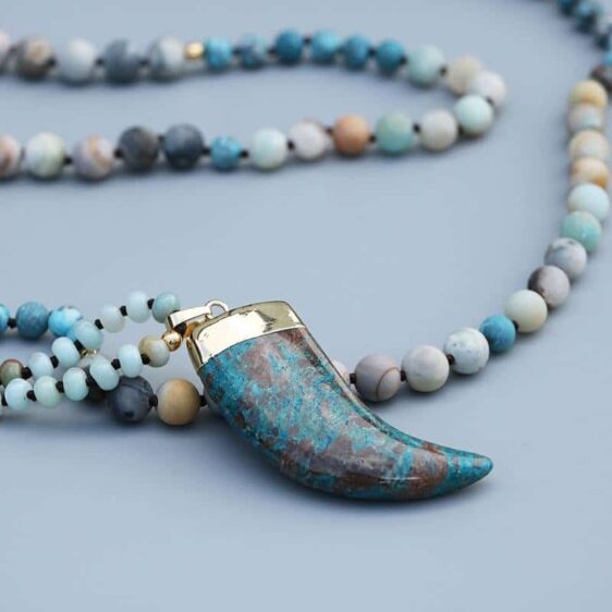 Blue Ocean Stone Pendant 108 Japamala Beads Necklace Amazonite - Chakra Necklace - Chakra Galaxy