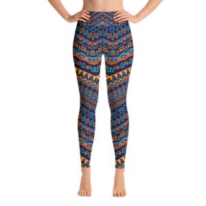Blue & Orange Ethnic High Waist Bohemian Yoga Pants Leggings - Yoga Leggings - Chakra Galaxy