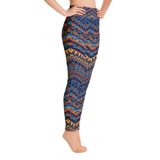 Blue & Orange Ethnic High Waist Bohemian Yoga Pants Leggings - Yoga Leggings - Chakra Galaxy