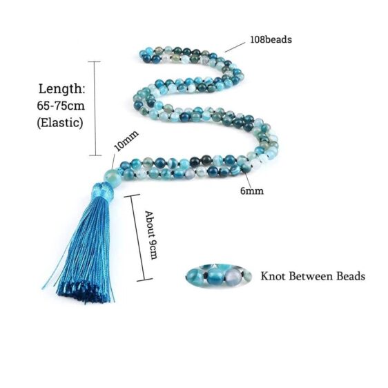 Blue Striped Agate Natural Stone Necklace With Long Tassel - Pendants - Chakra Galaxy