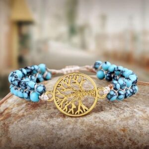 Blue Turquoise Beads Tree Of Life Pendant Yoga Chakra Bracelet - Charm Bracelets - Chakra Galaxy