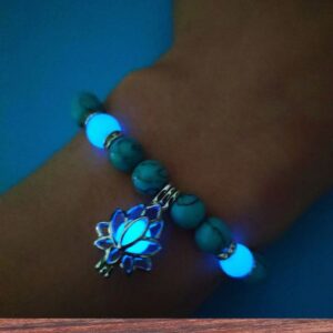 Blue Turquoise Stone Glow In The Dark Lotus Pendant Buddha Bracelet - Charm Bracelets - Chakra Galaxy