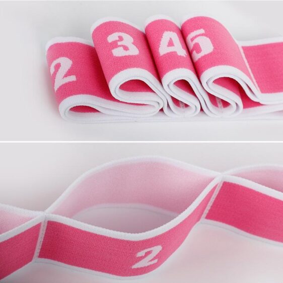 Bright Pink & White Yoga Workout Strap w/ 8 Segments for Dynamic Stretches - Yoga Straps - Chakra Galaxy