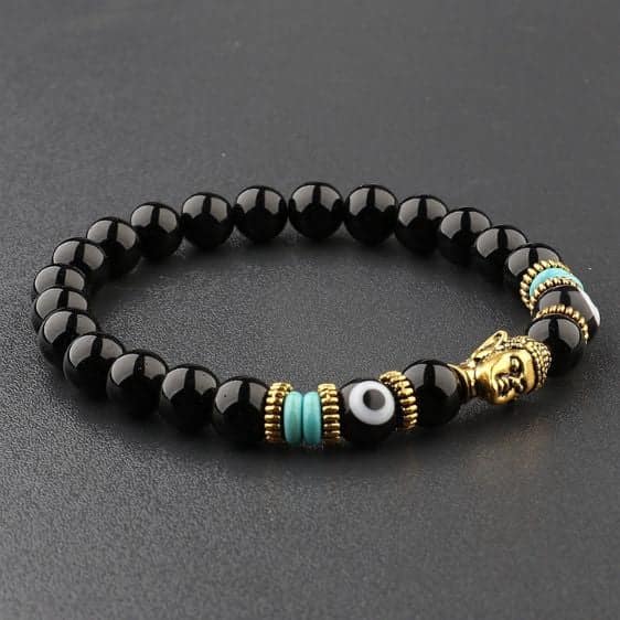 Buddha & Third Eye Charm Black Agate Stone Chakra Bracelet - Charm Bracelets - Chakra Galaxy