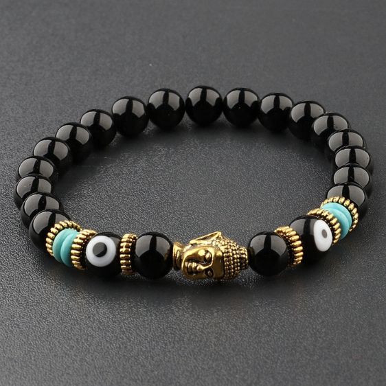 Buddha & Third Eye Charm Black Agate Stone Chakra Bracelet - Charm Bracelets - Chakra Galaxy