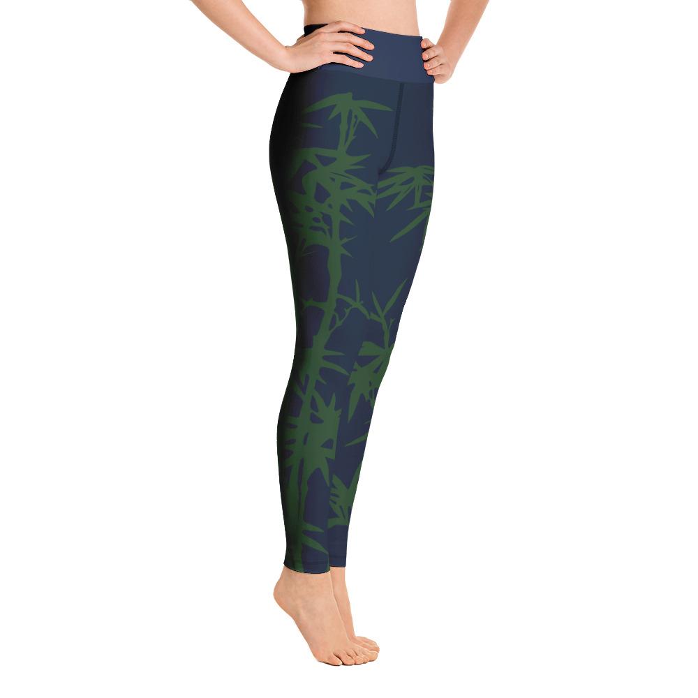 Calming Green Bamboo Tree High Waist Navy Yoga Pants Leggings