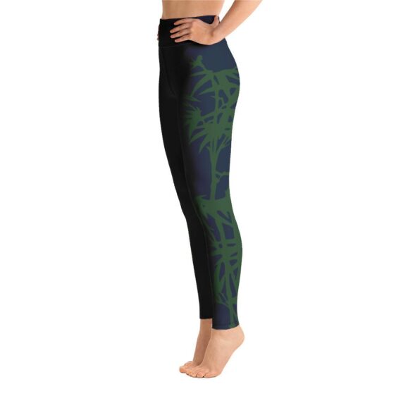 Calming Green Bamboo Tree High Waist Navy Yoga Pants Leggings - Yoga Leggings - Chakra Galaxy