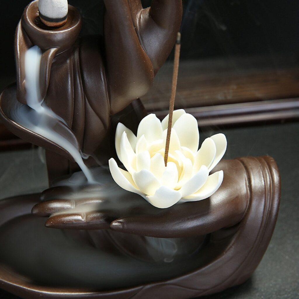 Ceramic Buddha Backflow Tathagata Lotus Incense Burner Holder