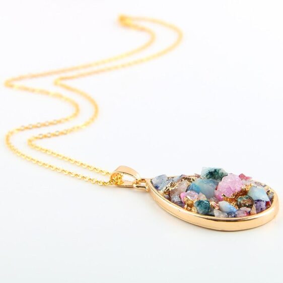 Colorful Pendulum Reiki Chakra Necklace Druzy Natural Crystals - Chakra Necklace - Chakra Galaxy