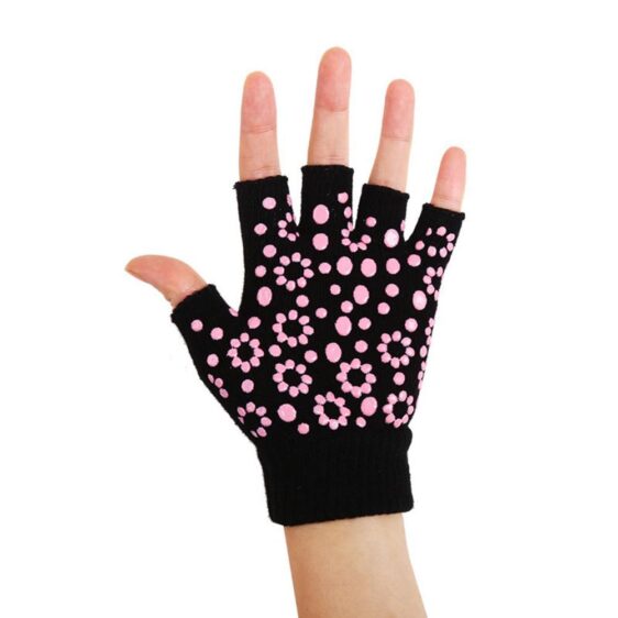 Dashing Jet Black with Fuchsia Pink Silica Gels Yoga Wrist Support Gloves - Yoga Gloves - Chakra Galaxy