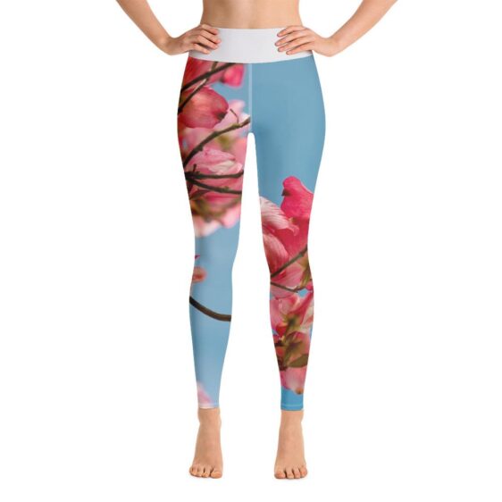 Detailed High Waist Blooming Cherry Blossoms Yoga Pants Leggings - Yoga Leggings - Chakra Galaxy