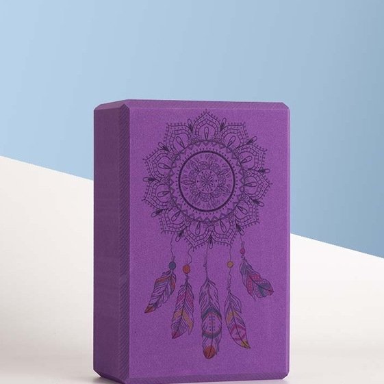 Eggplant Purple Dreamcatcher Mandala Yoga Brick + Free Yoga Strap 1 Pair - Yoga Props - Chakra Galaxy