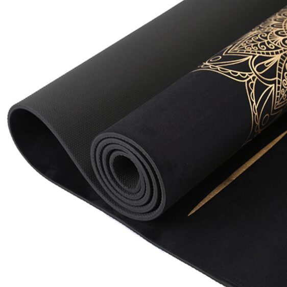 Elegant Om Mandala Yoga Mat With Position Line Black TPE Suede - Yoga Mats - Chakra Galaxy