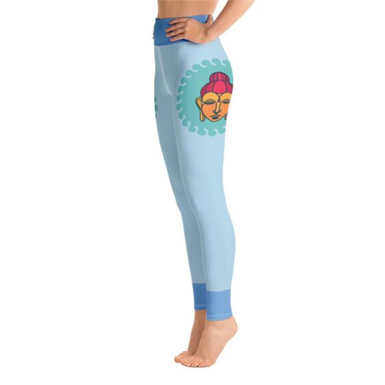 Face Of Buddha Leggings Design Blue High Waist Yoga Pants - Yoga Leggings - Chakra Galaxy