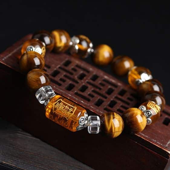 God of Wealth Chinese Script Feng Shui Tiger's Eye Stone Bracelet - Charm Bracelets - Chakra Galaxy
