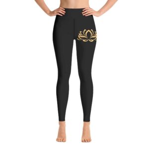 Golden Lotus Flower High Waist Leggings Black Yoga Pants - Yoga Leggings - Chakra Galaxy