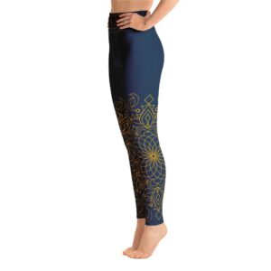 Golden Mandala Design Navy Blue High Waist Yoga Pants Leggings - Yoga Leggings - Chakra Galaxy