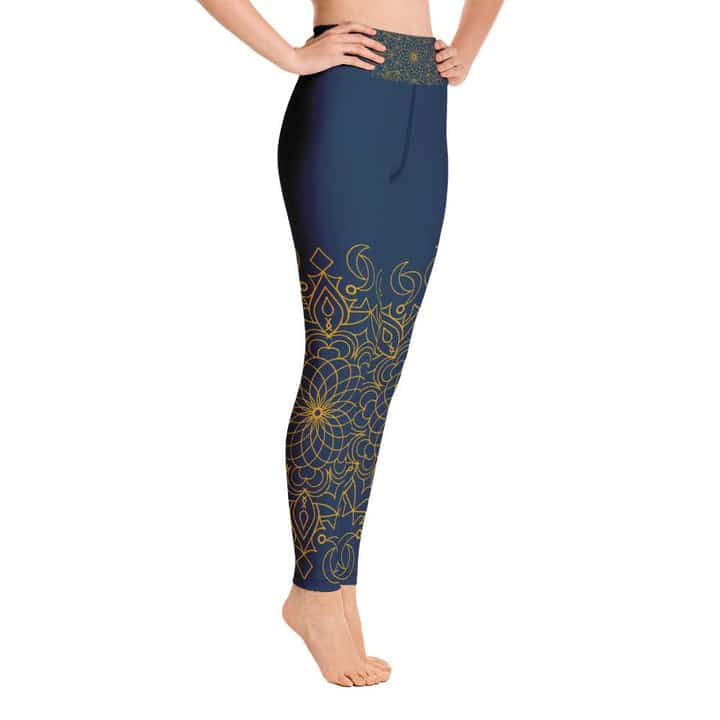 Golden Mandala Design Navy Blue High Waist Yoga Pants Leggings