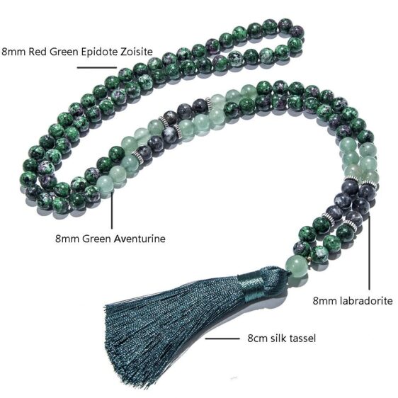 Green Aventurine And Labradorite Healing 108 Japamala Prayer Beads - Pendants - Chakra Galaxy