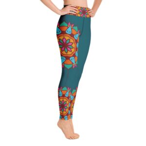 Green High Waist Mandala Yoga Pants Leggings - Chakra Galaxy