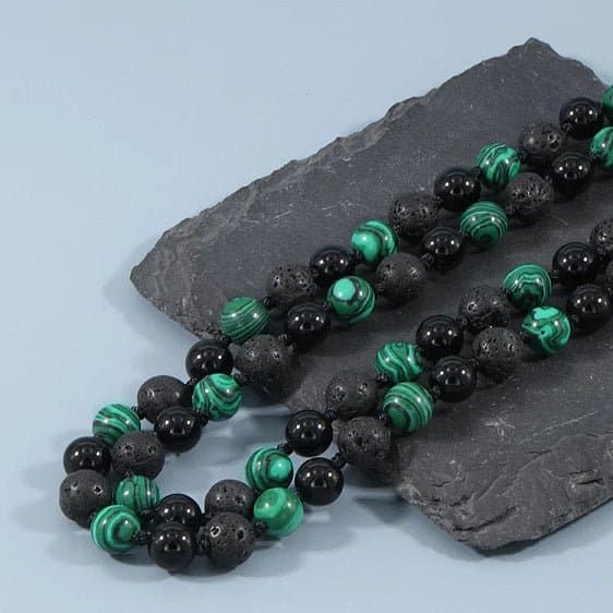 Green Malachite And Lava Stone Healing Combination Japamala Beads - Pendants - Chakra Galaxy