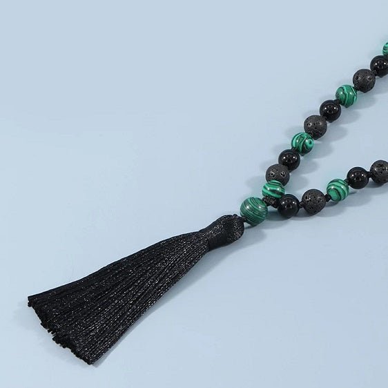 Green Malachite And Lava Stone Healing Combination Japamala Beads - Pendants - Chakra Galaxy