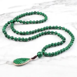 Green Malachite Stone Charm Beaded Mala Prayer Necklace - Pendants - Chakra Galaxy