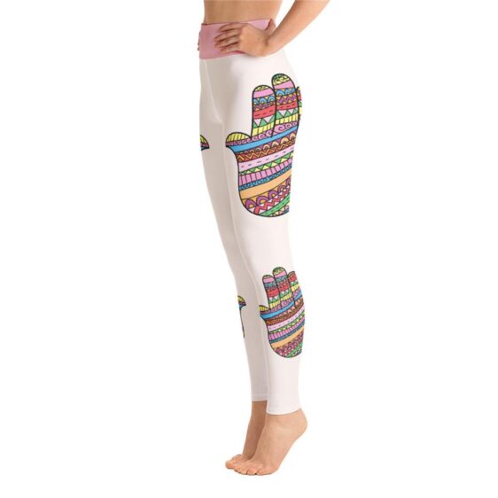 Hamsa Hand Boho Multicolor Style High Waist Leggings Yoga Pants - Yoga Leggings - Chakra Galaxy