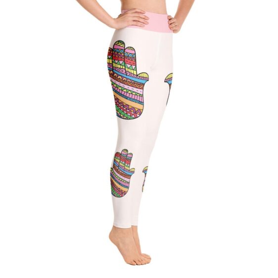 Hamsa Hand Boho Multicolor Style High Waist Leggings Yoga Pants - Yoga Leggings - Chakra Galaxy