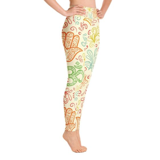Hamsa Hand Pattern High Waist Yoga Pants Yellow Leggings - Yoga Leggings - Chakra Galaxy