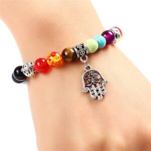 Hamsa Hand Symbol 7 Chakra Beads Stone Handmade Bracelet - Charm Bracelets - Chakra Galaxy