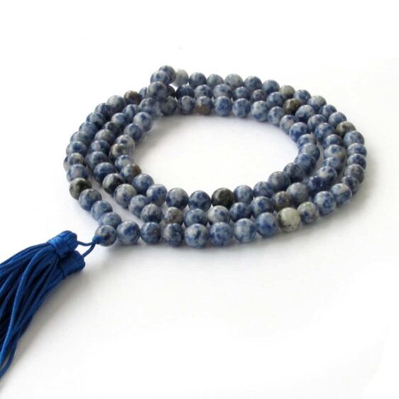 Handmade Blue Kyanite Veins Stone Necklace 108 Mala Beads 8mm - Chakra Necklace - Chakra Galaxy