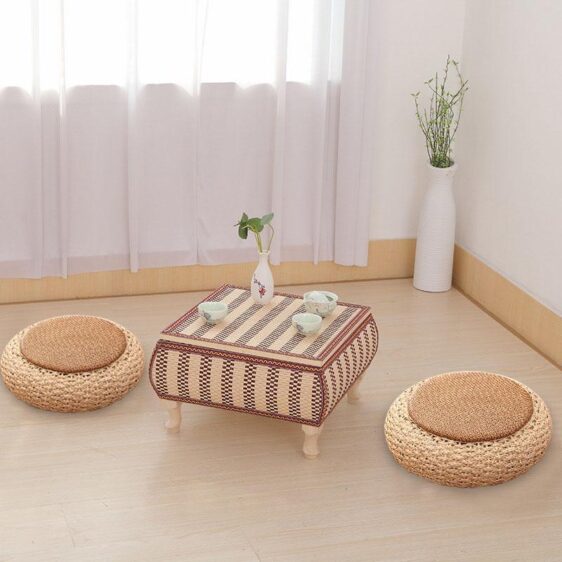 Handmade Thick Rattan & Pucao Weave Tatami Zafu Meditation Cushion - Meditation Seats & Cushions - Chakra Galaxy