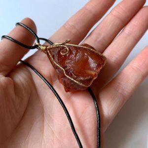 Handwrapped Raw Carnelian Stone Healing Crystal Amulet - Pendants - Chakra Galaxy