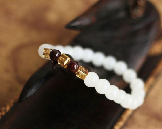 High-Quality Natural Garnet White Chalcedony Chakra Bracelet 7MM Beads - Charm Bracelets - Chakra Galaxy