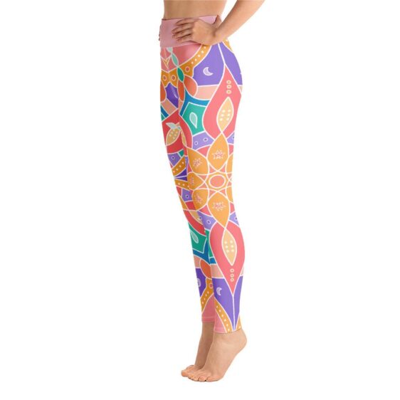 High Waist Pastel Colored Mandala Pink Yoga Pants Leggings - Yoga Leggings - Chakra Galaxy