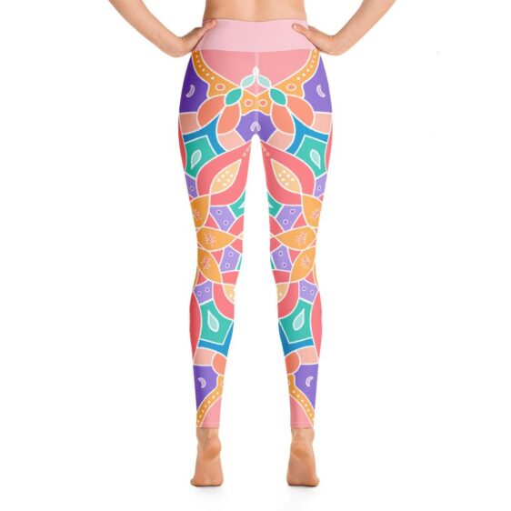 High Waist Pastel Colored Mandala Pink Yoga Pants Leggings - Yoga Leggings - Chakra Galaxy
