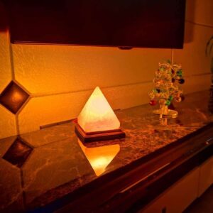 Himalayan Natural Crystal Pink Salt Pyramid Warm Light Lamp - Himalayan Salt Lamp - Chakra Galaxy