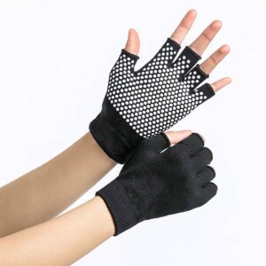 Incomparable Pitch Black with White Silica Gels Cotton Yoga Gloves - Yoga Gloves - Chakra Galaxy