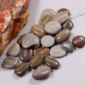 Inspirational River Stones 25 PCS Set Carved Tumbled Chakra Reiki Healing - Chakra Stones - Chakra Galaxy