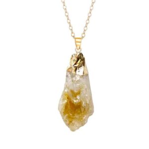 Irregular Raw Citrine Crystal Stone Gold Plated Chain Charm Necklace - Pendants - Chakra Galaxy