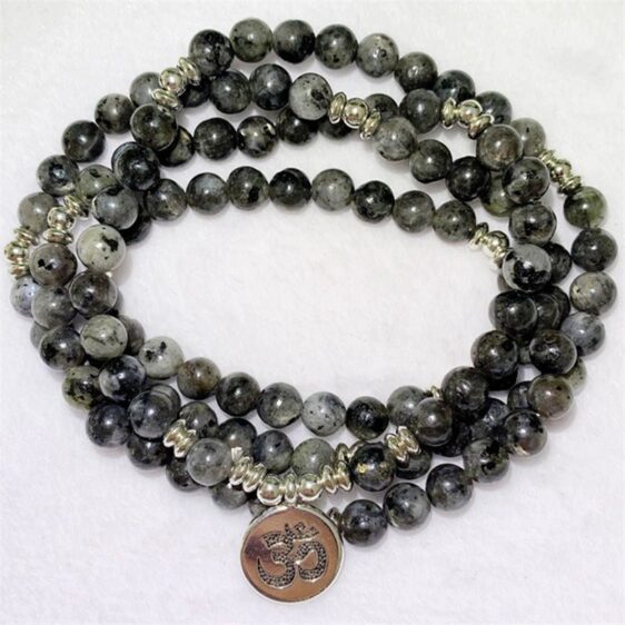 Labradorite 108 Japamala Beads OM Symbol Pendant Necklace - Pendants - Chakra Galaxy